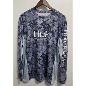 Huk Icon X Krypteck Obskura Shirt Men's XL Performance Fishing Long Sleeve Blue